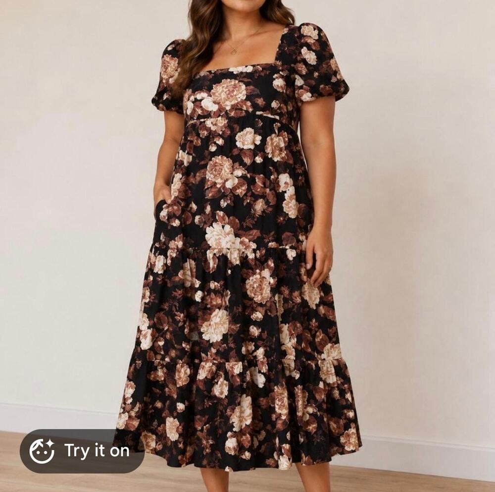 Abercrombie & Fitch Black and Brown Floral Cotton Blend Dress Size S